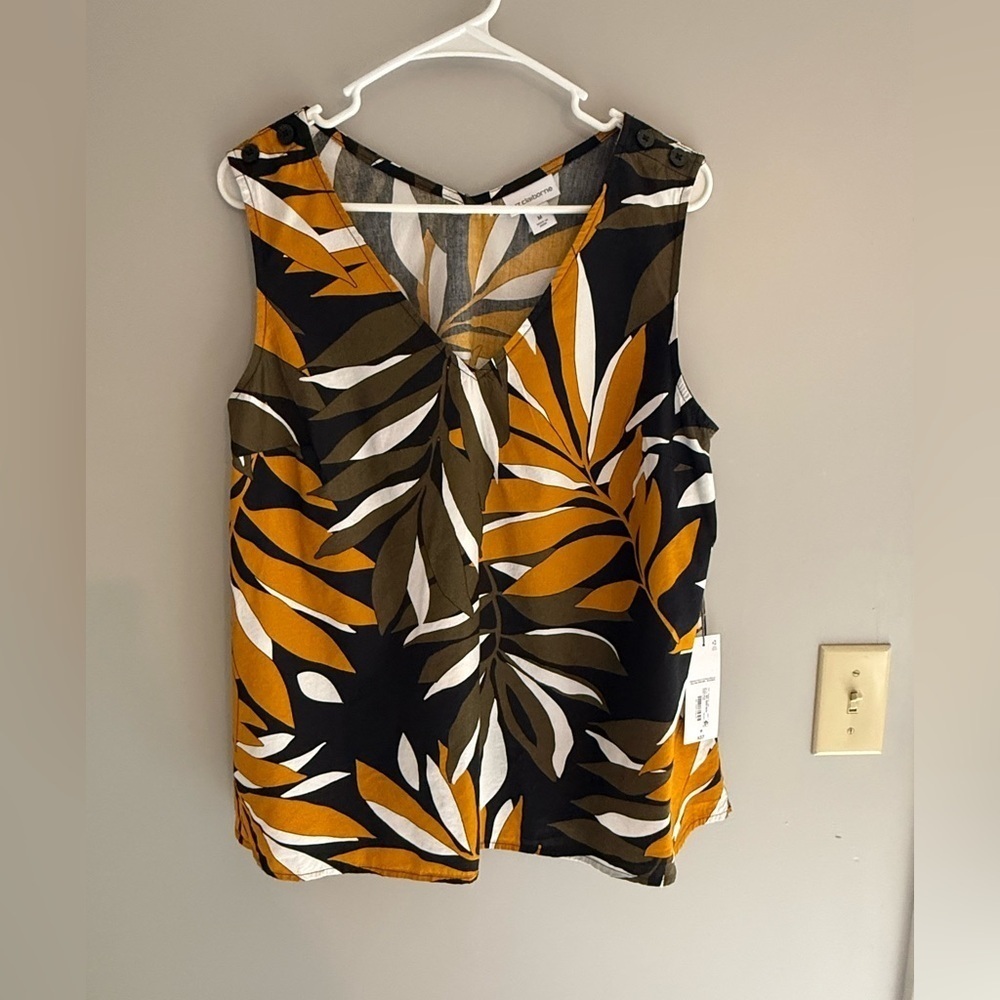 Liz Claiborne Womens Blouse M Floral Lightweight Sleeveless Cotton V Neck New